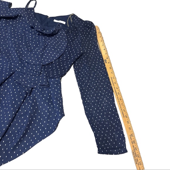 La Pateau Women’s Long Sleeve Navy Polka Dot asymmetric back zip up Blouse sz 6 - Picture 8 of 15